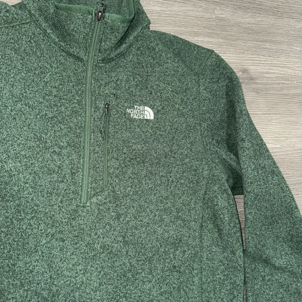 North Face Men's 1/4 Quarter‎ Zip Pullover Size M Fleece Logo Green